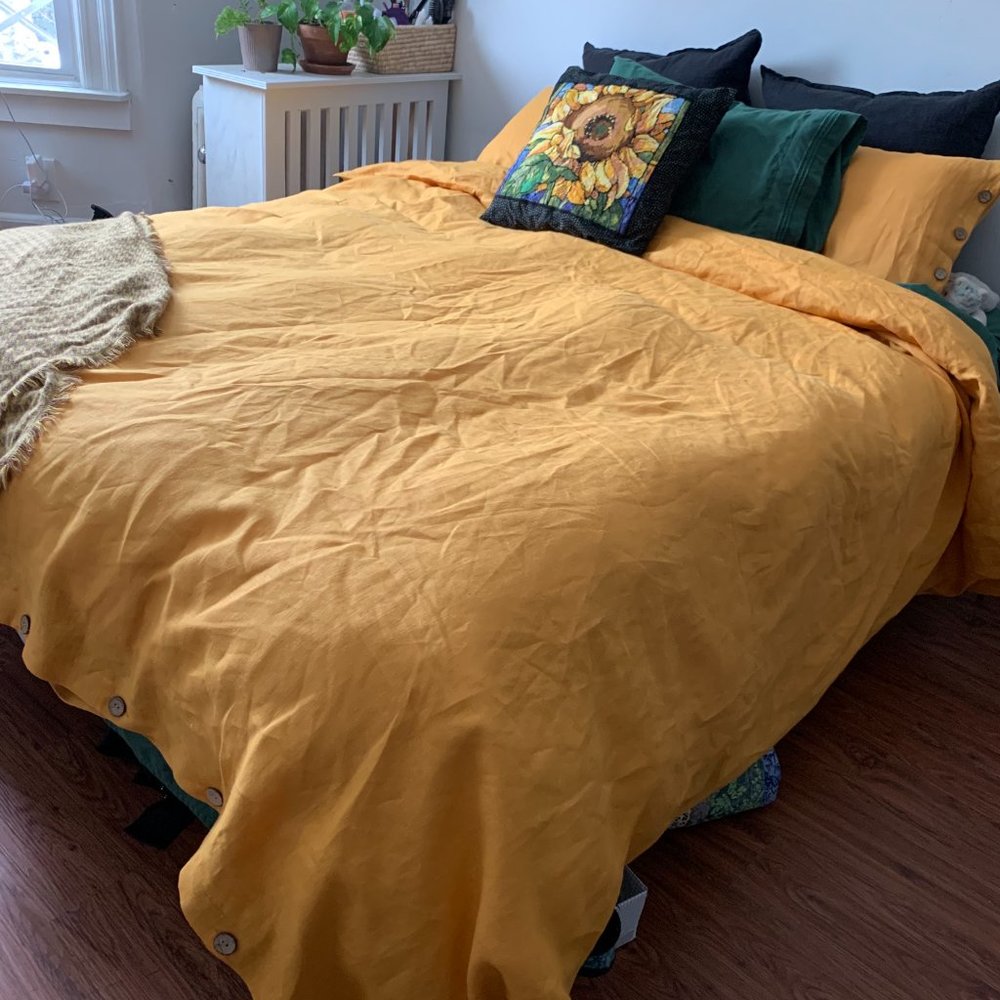 Tumeric Yellow / Mustard Yellow 100% Linen Duvet Cover & Shams